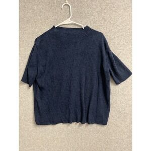 Preston & York Sweater Womens XL Navy Blue Cotton Tight Knit Ribbed Winter